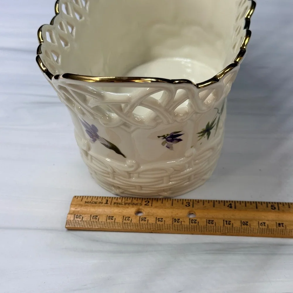 Lenox Wildflower Basket Oval Pierced Porcelain Floral Gold Trim 819434 with box